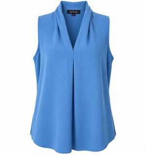 Karen Kane Womens XL Blue Sleeveless Blouse Draped V Neck Tunic Top Career